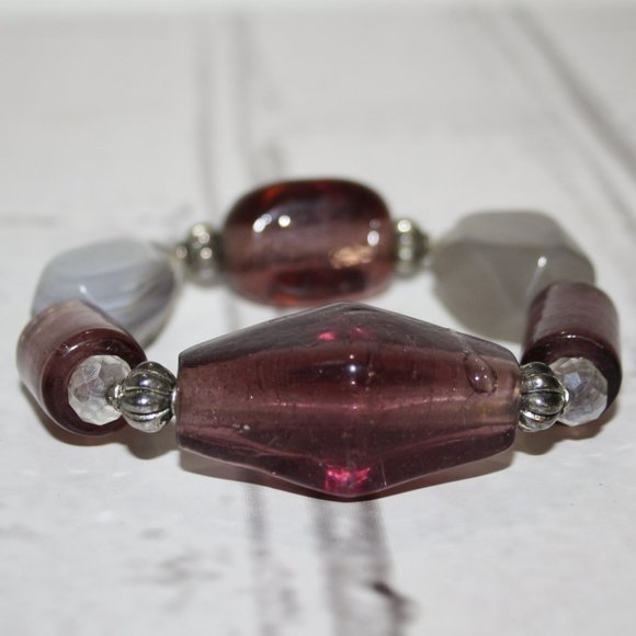 🍇✨ Chunky Purple Glass + Silver Bracelet (7") ✨🍇 - Picture 1 of 3